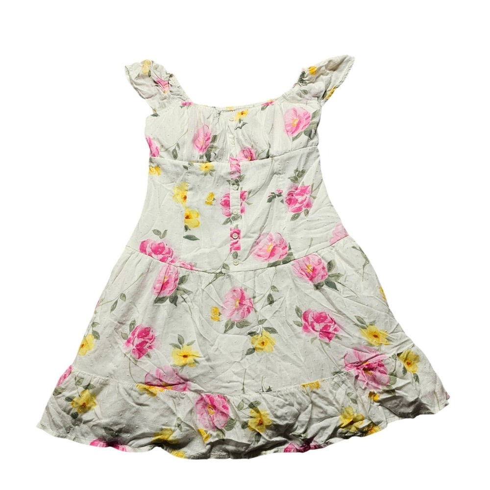 Hollister Floral Swiss Dot Romper Skort Dress White Pink Yellow Size Medium Tall